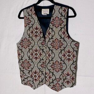 Vintage 90’s Dalia Grey Pink Green Floral Print Tapestry Vest M